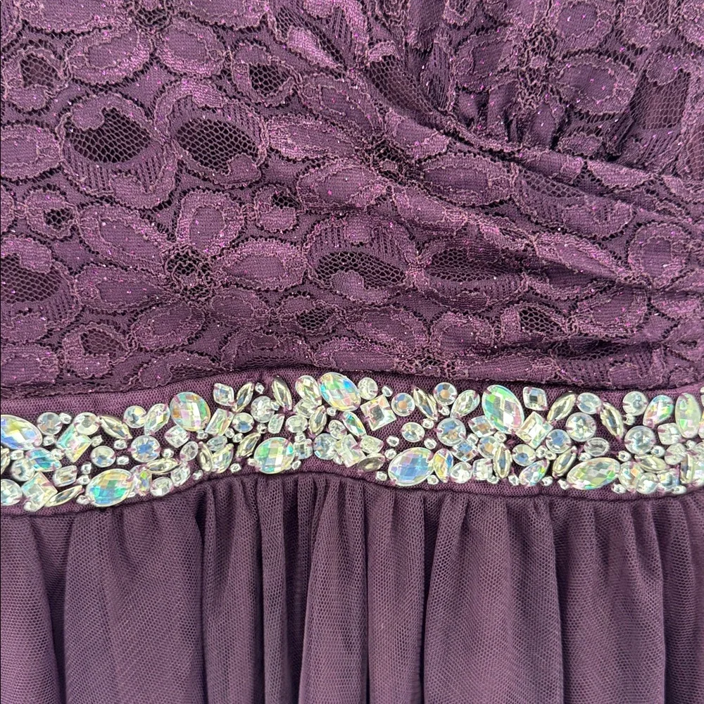 Deb Plum Purple Mini Dress lace tulle rhinestones open back 5 formal HOCO party